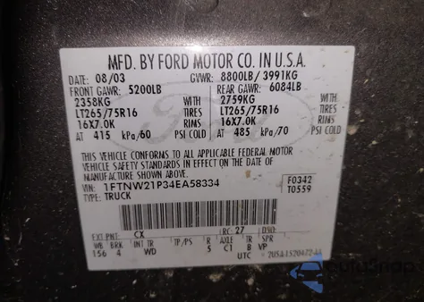 2004 Ford F-250 Lariat/Xl/Xlt from USA, damaged, VIN 1FTNW21P34EA58334